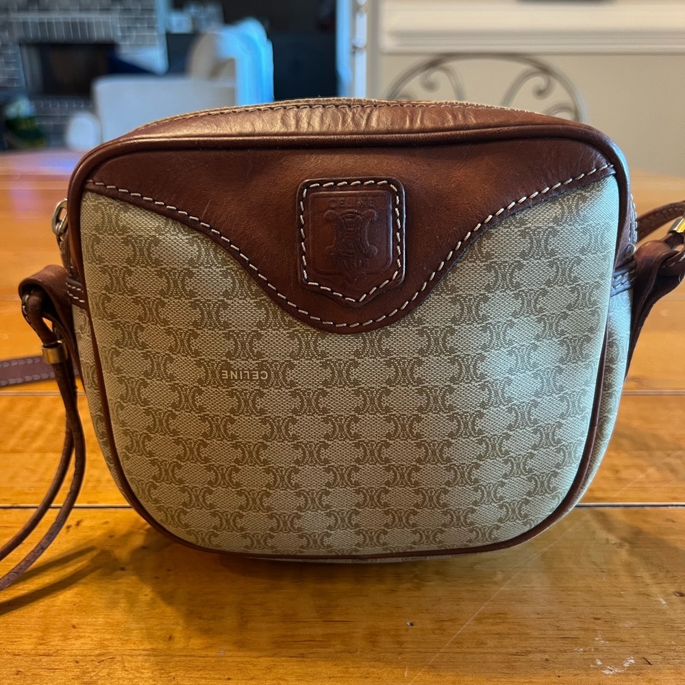 Celine Vintage Macadam Blazon Leather Mini
Crossbody Bag Canvas